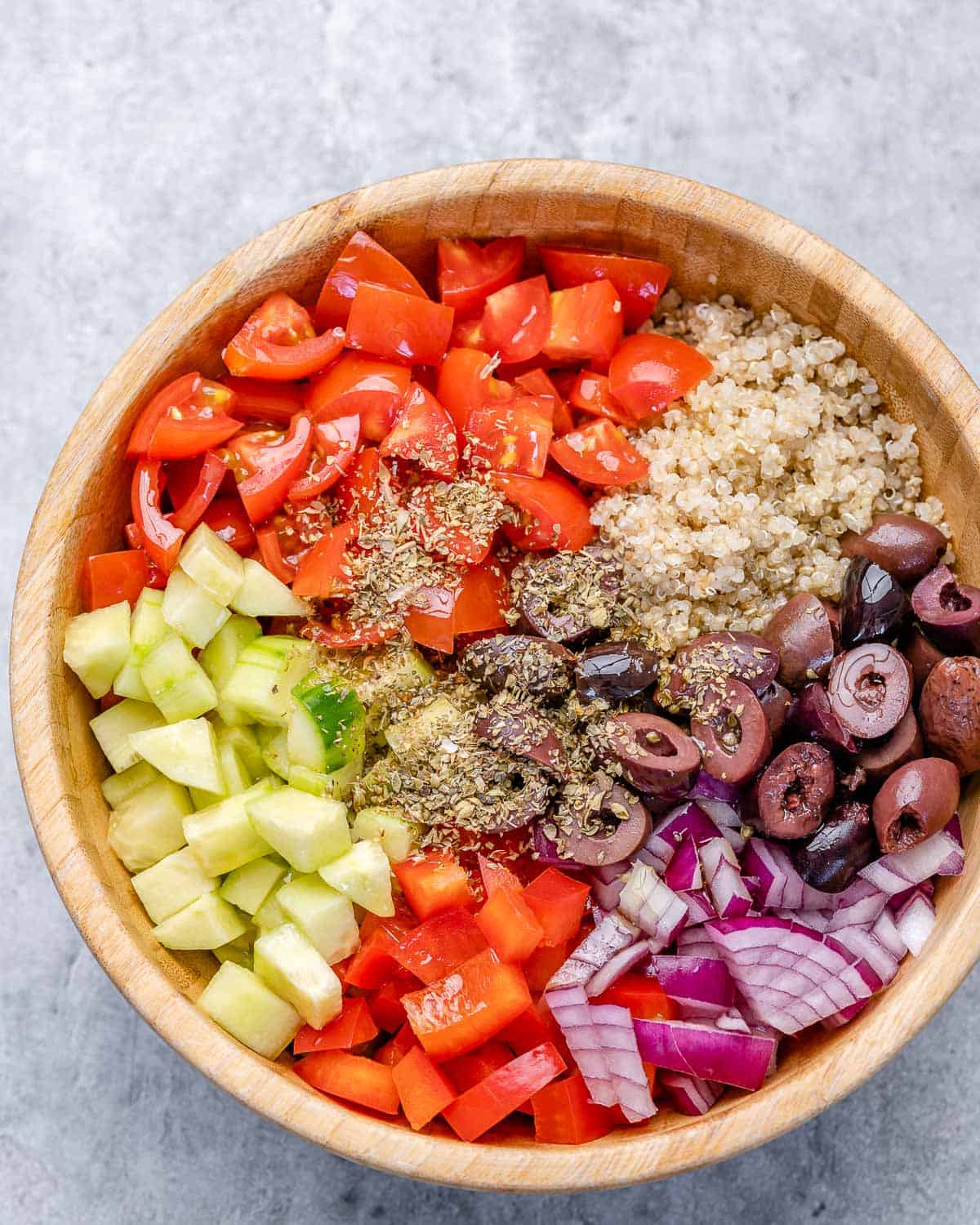 Mediterranean Quinoa Bowl Recipe With Red Bell Pepper Sauce