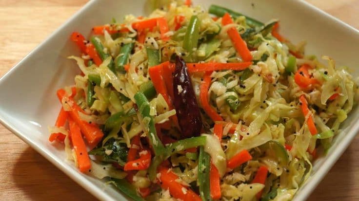 Cabbage and Carrot Sambharo Recipe - Gujarati Vegetable Stir Fry