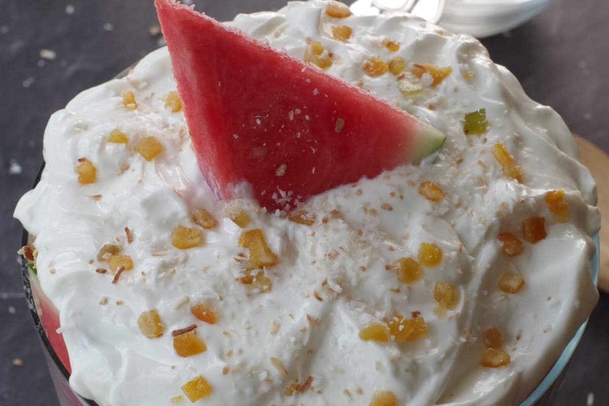 Healthy Fruit & Nut Watermelon Dessert Recipe With Greek Yogurt