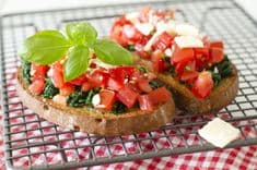 Spinach Garlic Bruschetta Recipe With Red Bell Pepper Sauce