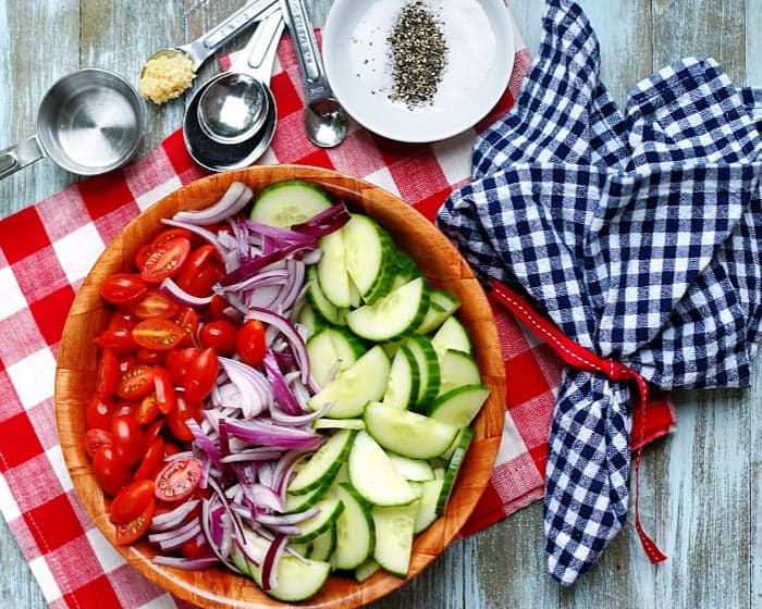 Cherry Tomato, Cucumber, Onion Salad in Red Wine Vinaigrette Dressing Recipe