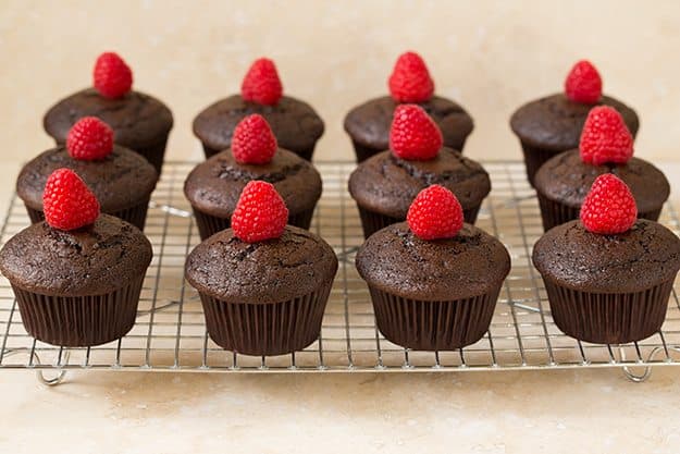 Eggless Chocolate Cupcakes With Raspberry & Cheese Frosting