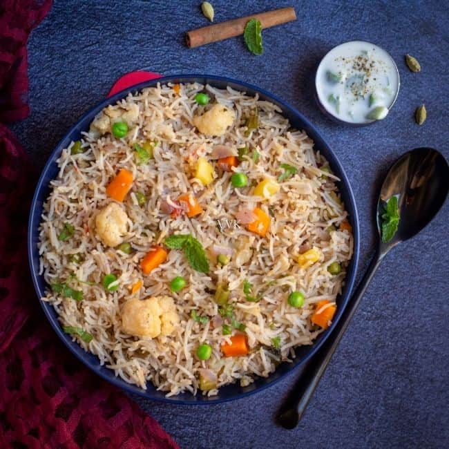 One Pot Spicy Vegetable Pulao Recipe with Coconut Milk